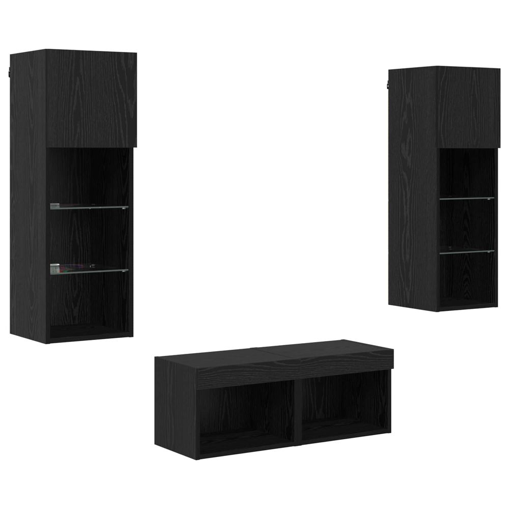 Meubles tv muraux 4 pc chêne noir bois d'ingénierie