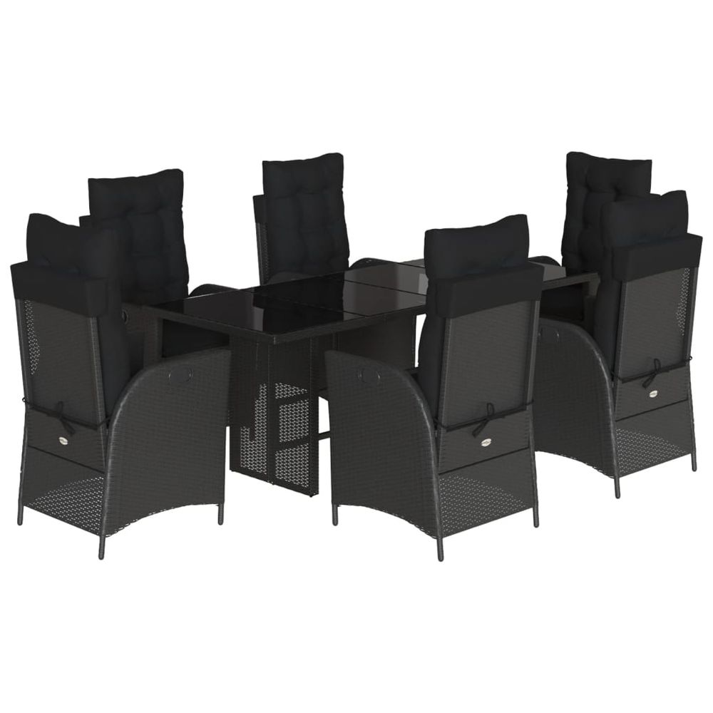 Ensemble à manger de jardin coussins 7pcs noir résine tressée