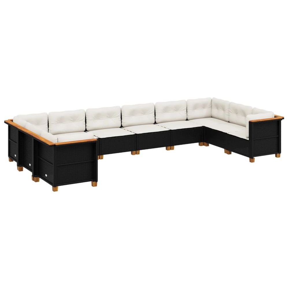 Salon de jardin 10 pcs avec coussins noir résine tressée