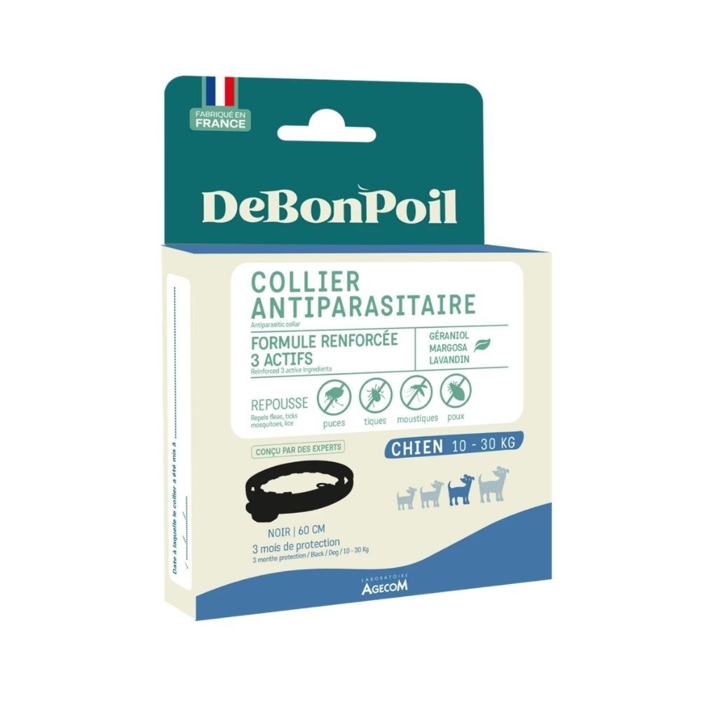 Collier antiparasitaire chien debonpoil jusqu'à 3 mois chien moyen
