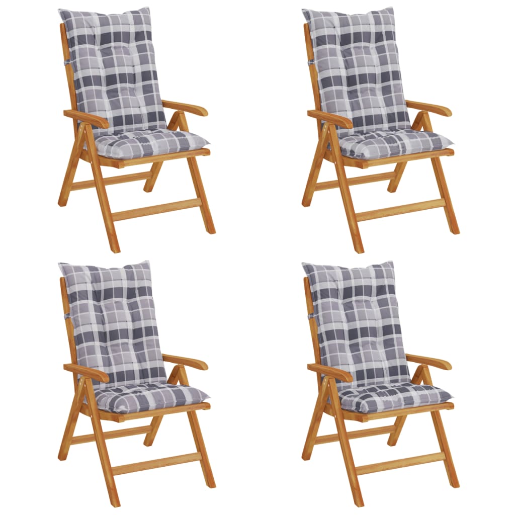 Chaises de jardin inclinables 4pcs et coussins bois massif teck