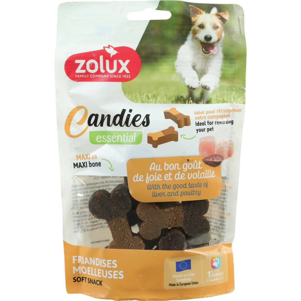 Friandises maxi os bi gout volaille foie candies 150 g pour chiens