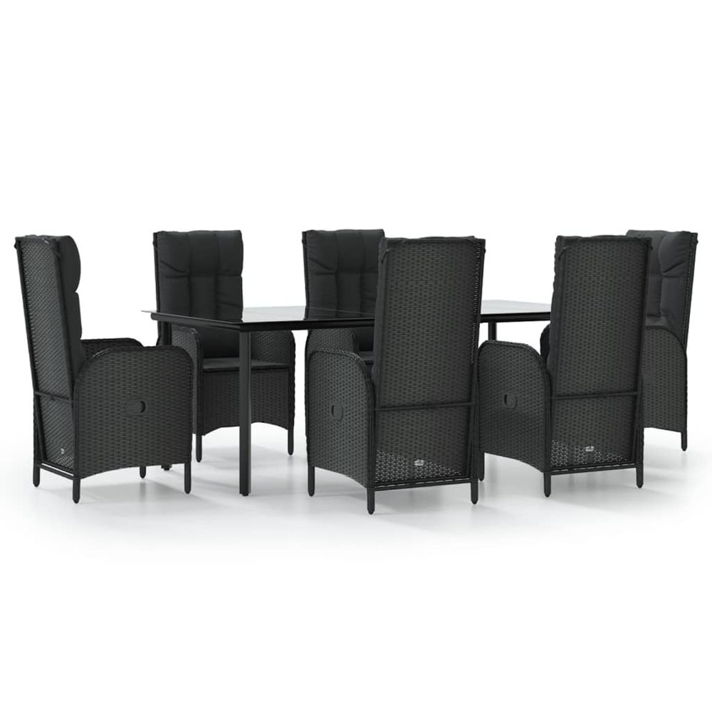 Ensemble à manger de jardin coussins 7pcs noir résine tressée