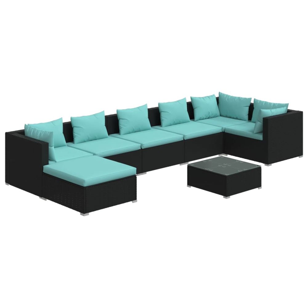 Salon de jardin 8 pcs avec coussins résine tressée noir