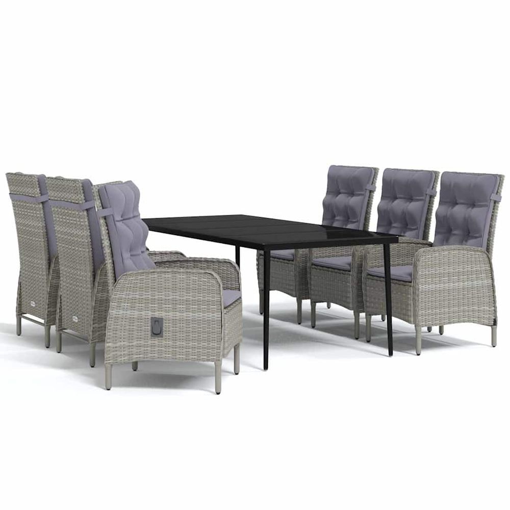 Ensemble à manger de jardin coussins 7pcs gris et noir