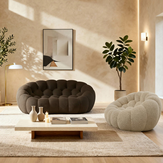 Pack cocoon canapé chocolat + fauteuil - sable