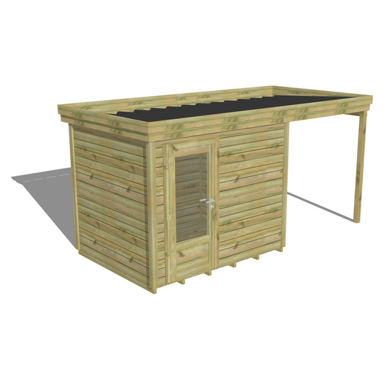Abri de jardin bois pin traité autoclave 27mm - 4,64x2,14m / 10m2 - bac acier - plancher bois