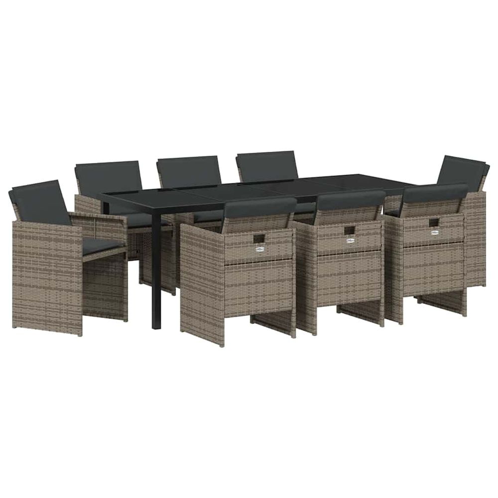 Ensemble de salle à manger pour jardin 9 pc gris polyrotin