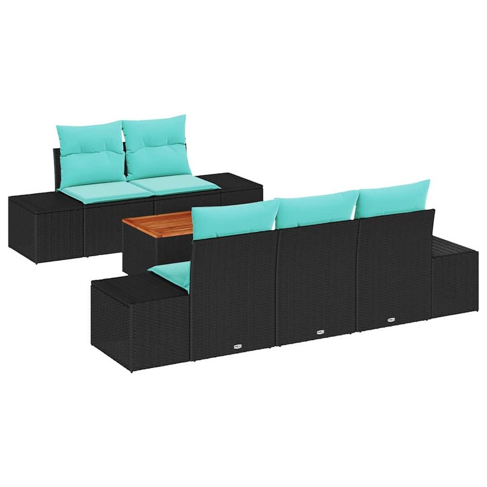Ensemble de canapé de jardin 6 pc noir et turquoise polyrotin