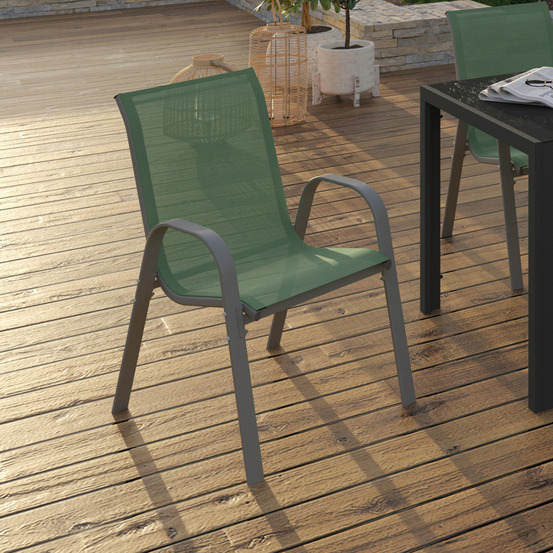 Lot de 6 chaises de jardin lyma métal et textilène empilables vert olive