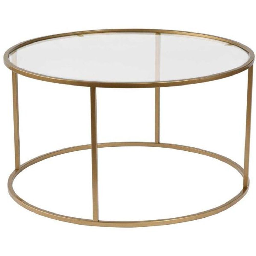 Table basse ronde en métal et verre aurum doré