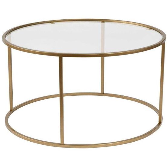 Table basse ronde en métal et verre aurum doré
