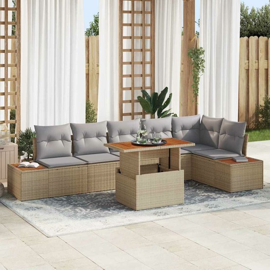 Ensemble de canapé de jardin 7 pcs beige poly rotin