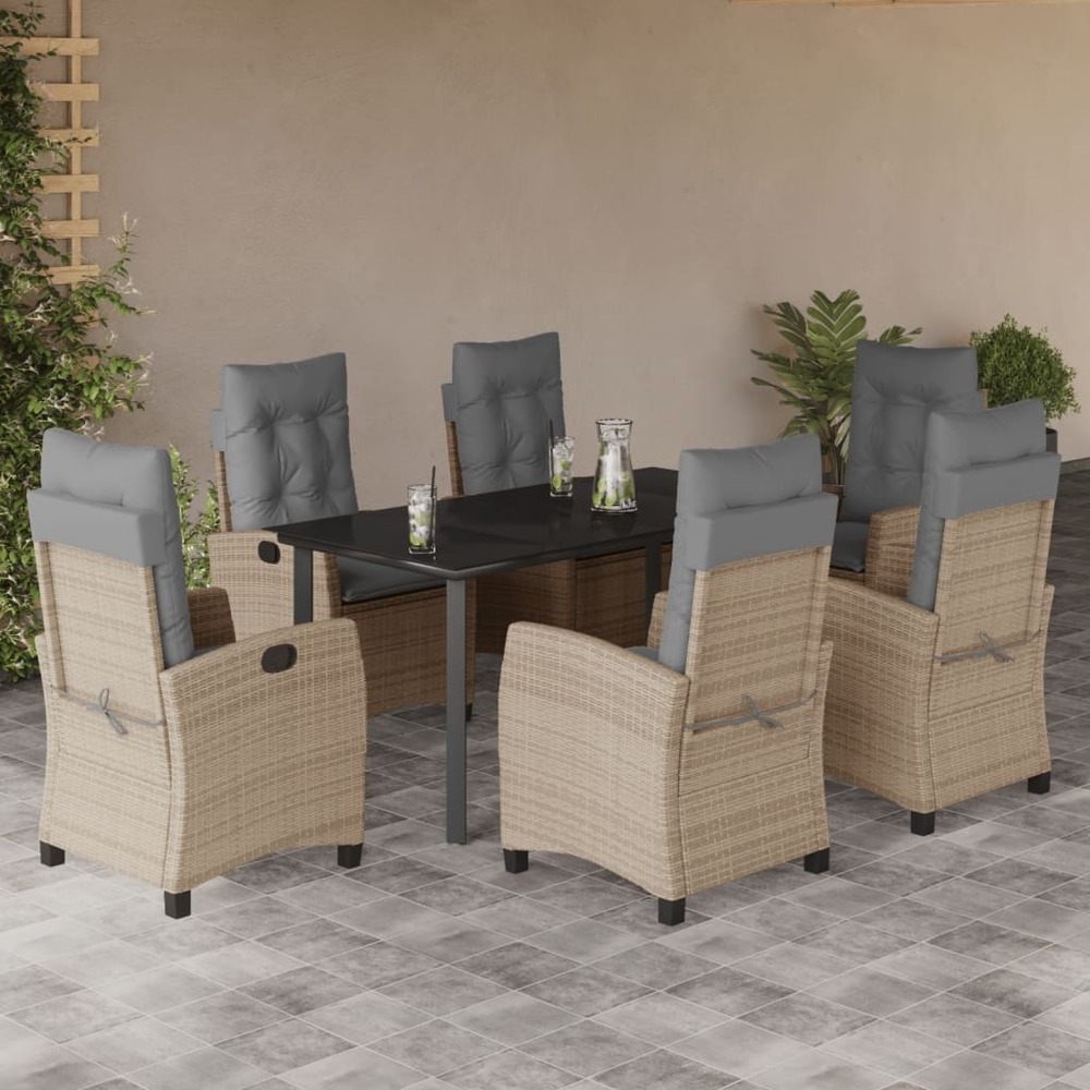 Ensemble à manger de jardin coussins 7 pcs mélange beige rotin