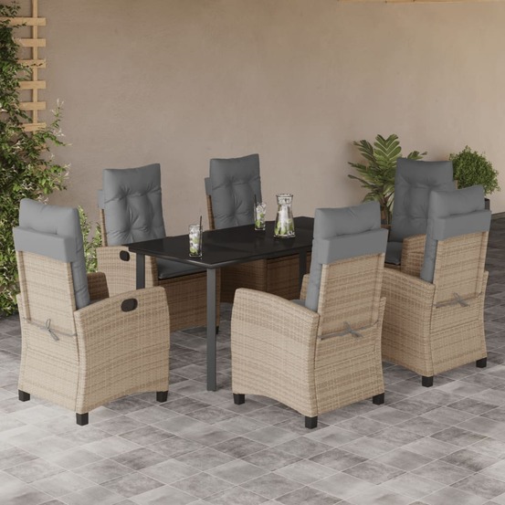 Ensemble à manger de jardin coussins 7 pcs mélange beige rotin