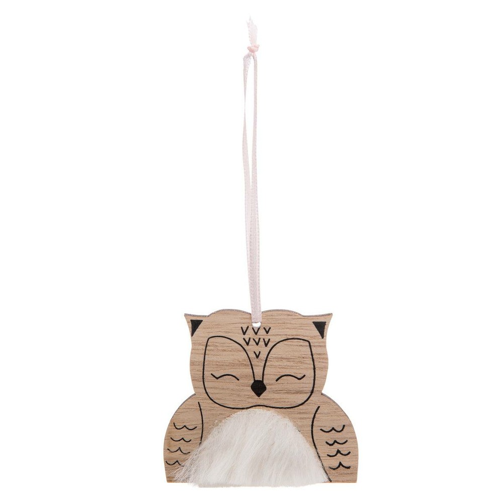 Sujet de noël hibou fourrure 11cm en bois