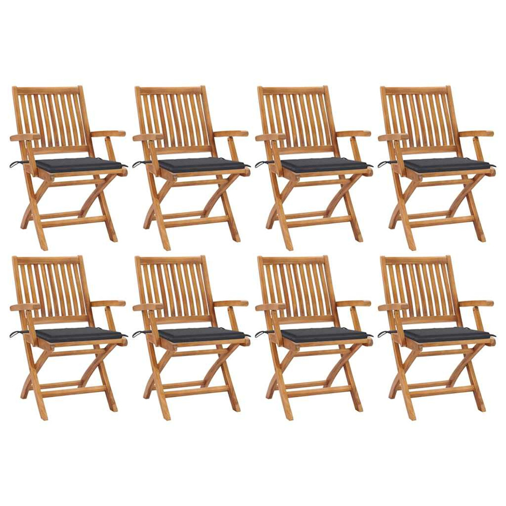 Chaises pliables de jardin avec coussins lot de 8 teck solide