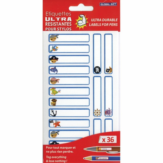 36 étiquettes plastifiées - pirates - ultra-résistantes