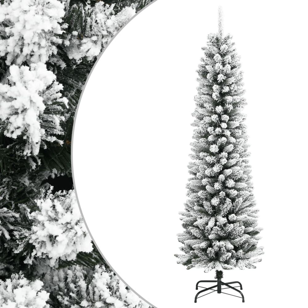 Sapin de noël artificiel mince avec neige floquée 180 cm pvc/pe