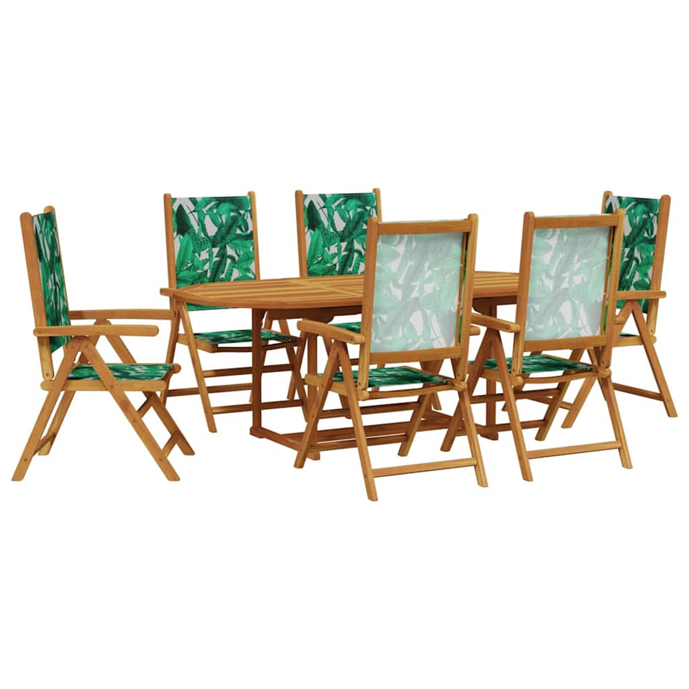 Ensemble à manger de jardin 7 pcs motif de feuilles tissu bois