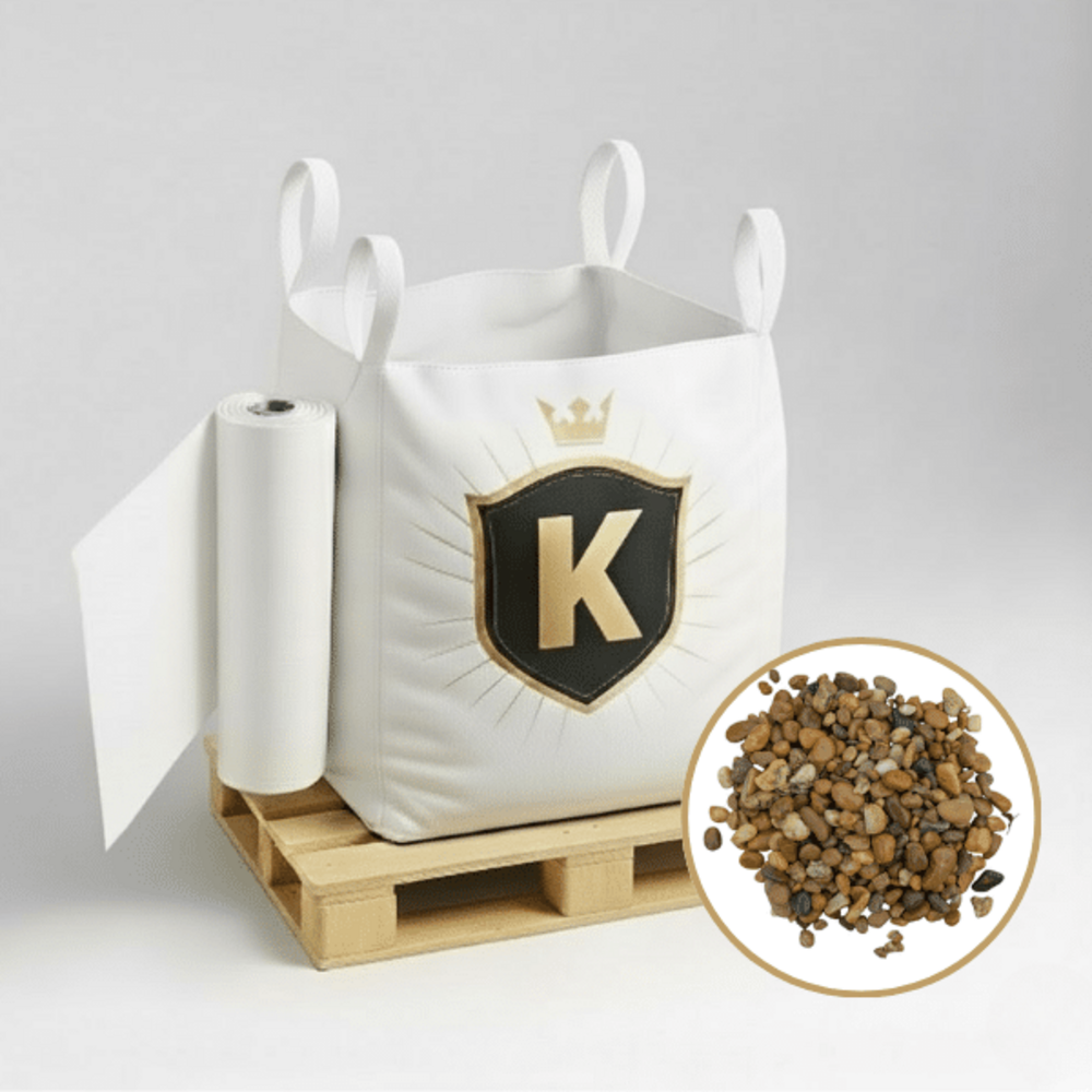 Kit galets jaune + géotextile = 1 big bag galet bellegarde 10/16 1.5t [environ 20m2 sur 5cm d'épaisseur] + 1 géotextile 25m2