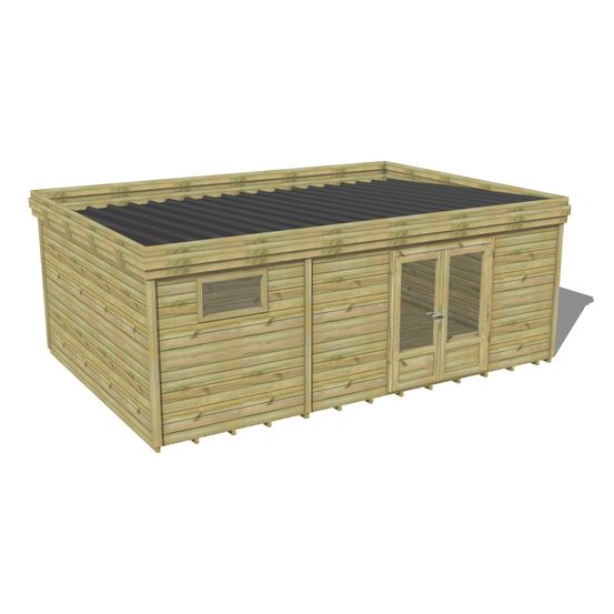Abri de jardin bois pin traité autoclave 27mm - 6,395x4,34m / 28m2 - bac acier - plancher bois