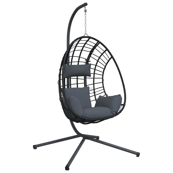 Chaise suspendue œuf support anthracite rotin et acier