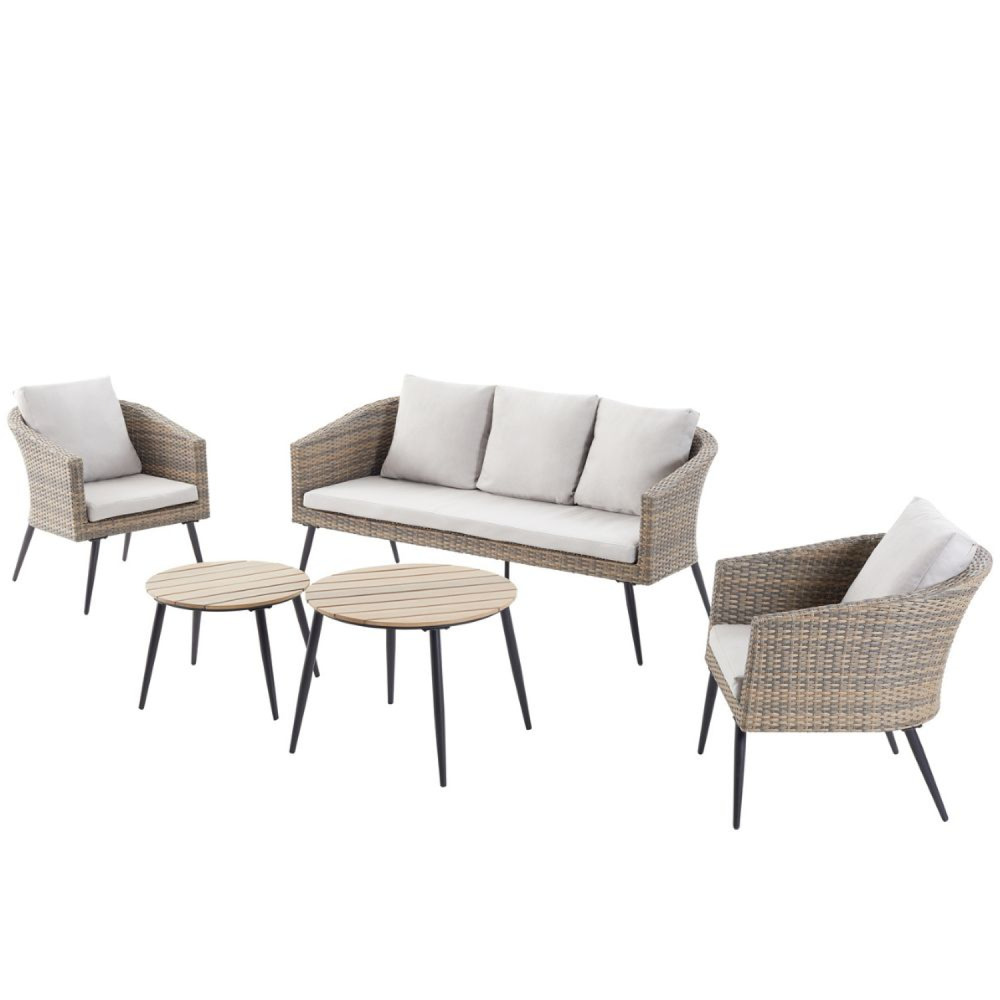 Salon de jardin scandinave 5 places en résine effet rotin et noir tibouta