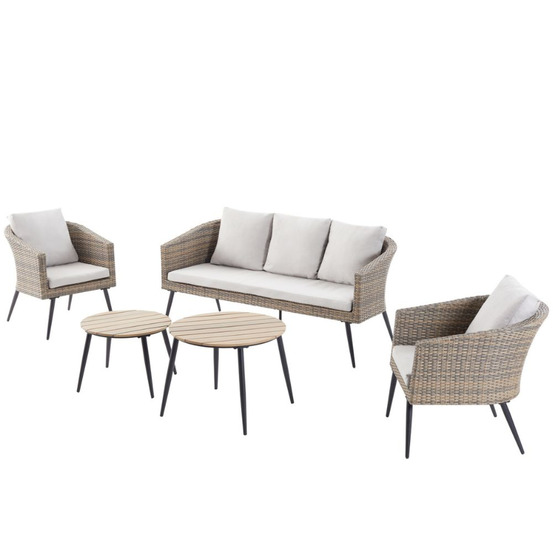 Salon de jardin scandinave 5 places en résine effet rotin et noir tibouta