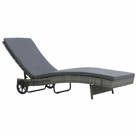 Chaise longue avec roues et coussin résine tressée anthracite