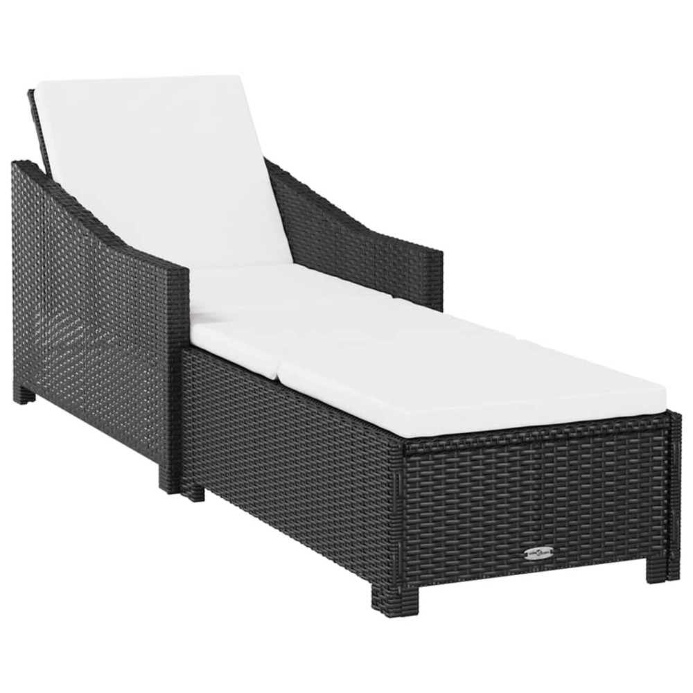 Chaise longue avec coussin blanc crème résine tressée noir