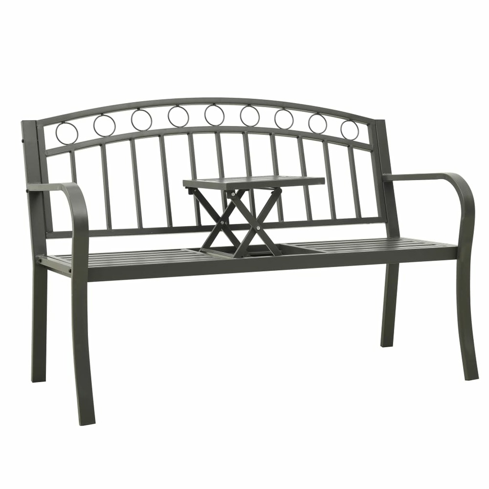 Banc de jardin meuble de patio d'extérieur terrasse avec table gris 120 cm acier