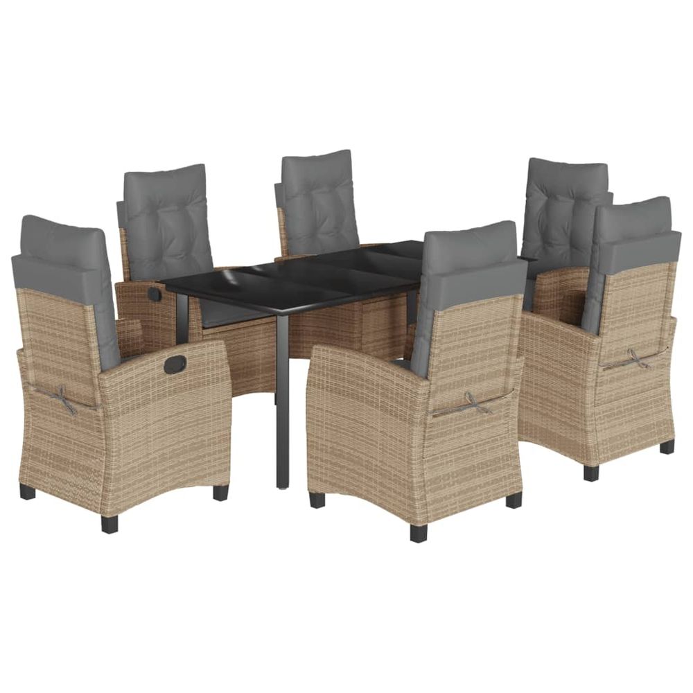 Ensemble à manger de jardin coussins 7 pcs mélange beige rotin