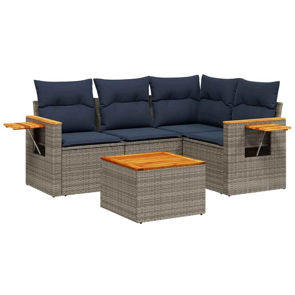 Salon de jardin 5 pcs avec coussins gris résine tressée