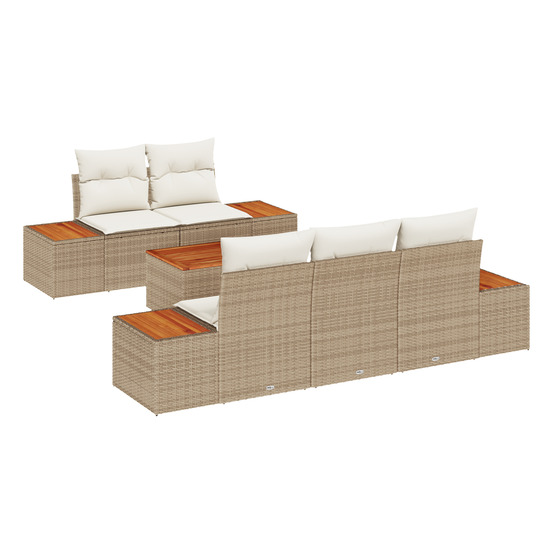 Ensemble canapé de jardin de 6 pièces avec coussins beige en rattan poly