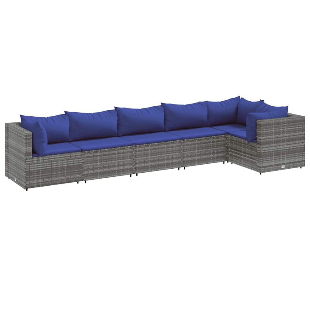 Salon de jardin 6 pcs avec coussins gris résine tressée