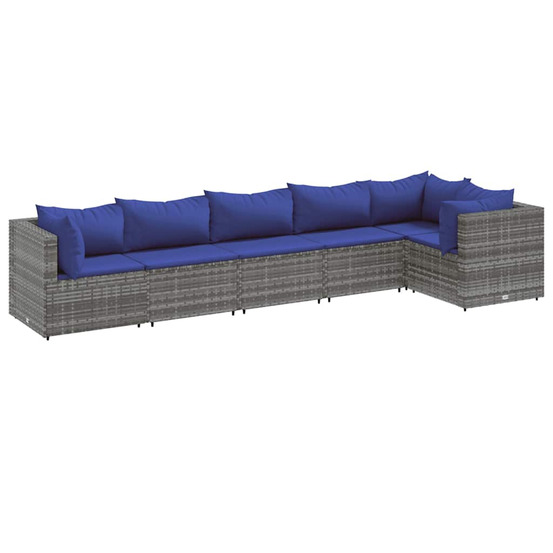 Salon de jardin 6 pcs avec coussins gris résine tressée