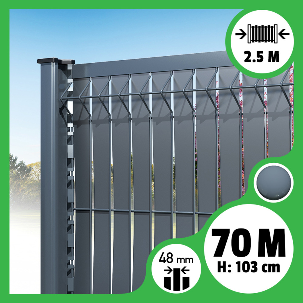 Kit 70m occultation lattes aluminium pour panneau rigide maille 55 - h 1m03 x 2m50 gris anthracite