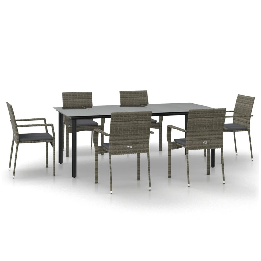 Ensemble à manger jardin et coussins 7 pcs noir et gris rotin