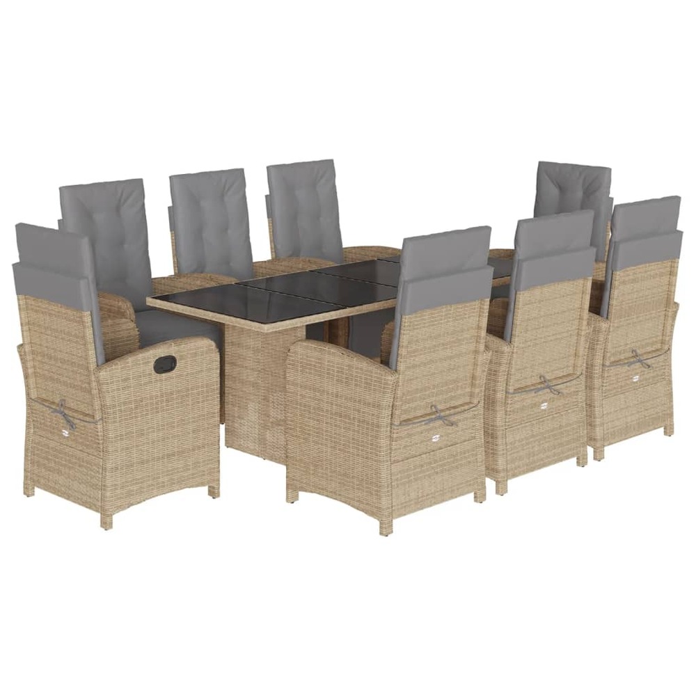 Ensemble à manger de jardin et coussins 9 pcs beige poly rotin