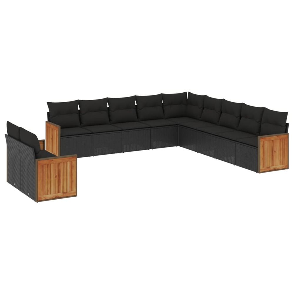 Salon de jardin 11 pcs avec coussins noir résine tressée