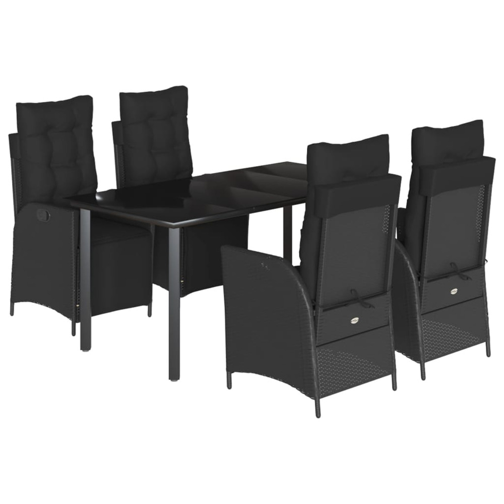 Ensemble à manger de jardin coussins 5pcs noir résine tressée