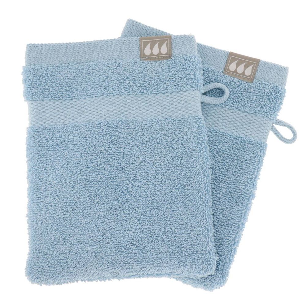 Set de 2 gants de toilette 15x21 cm 100% coton - bleu clair