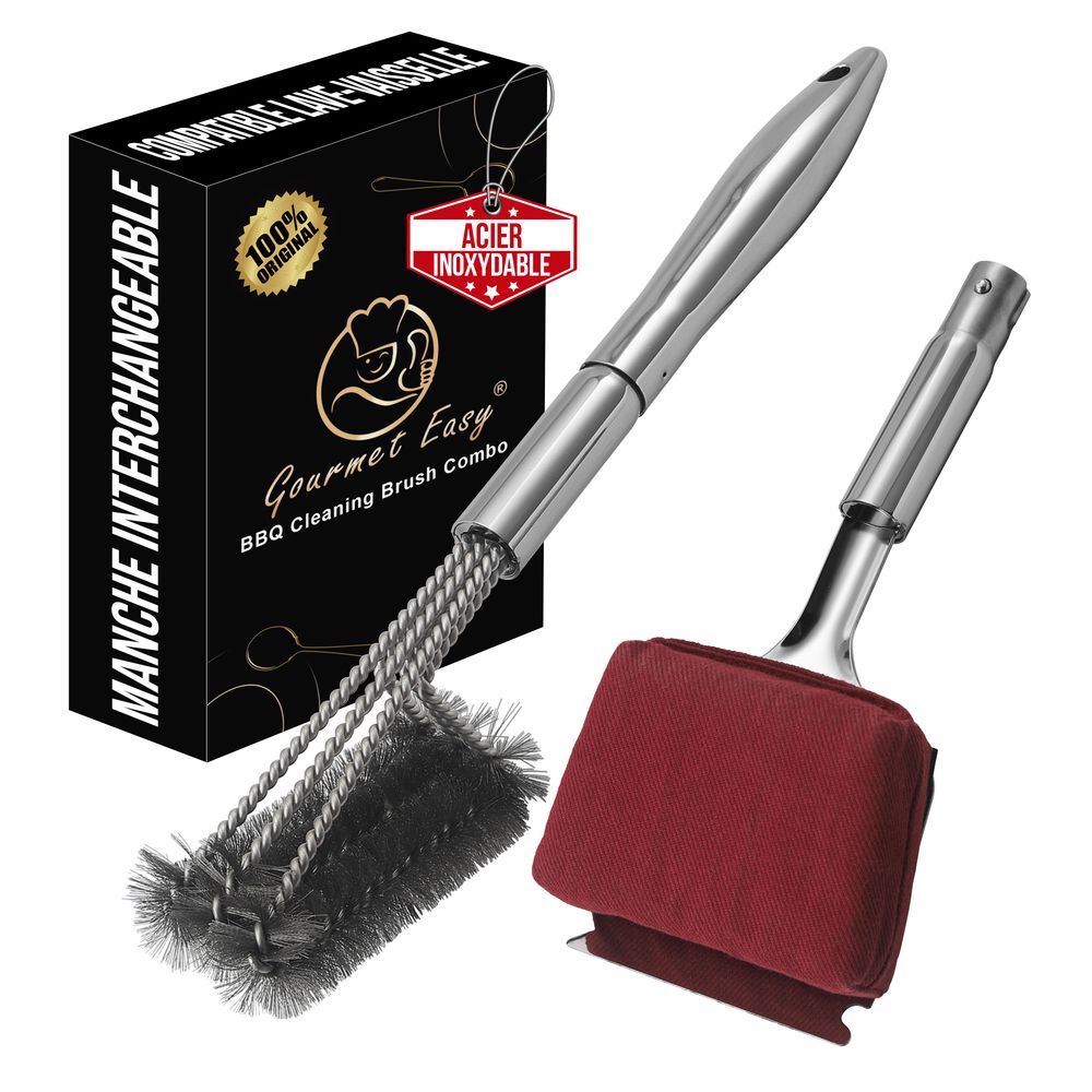 Kit nettoyage grill 2 en 1 brosse barbecue interchangeable et grattoir plancha