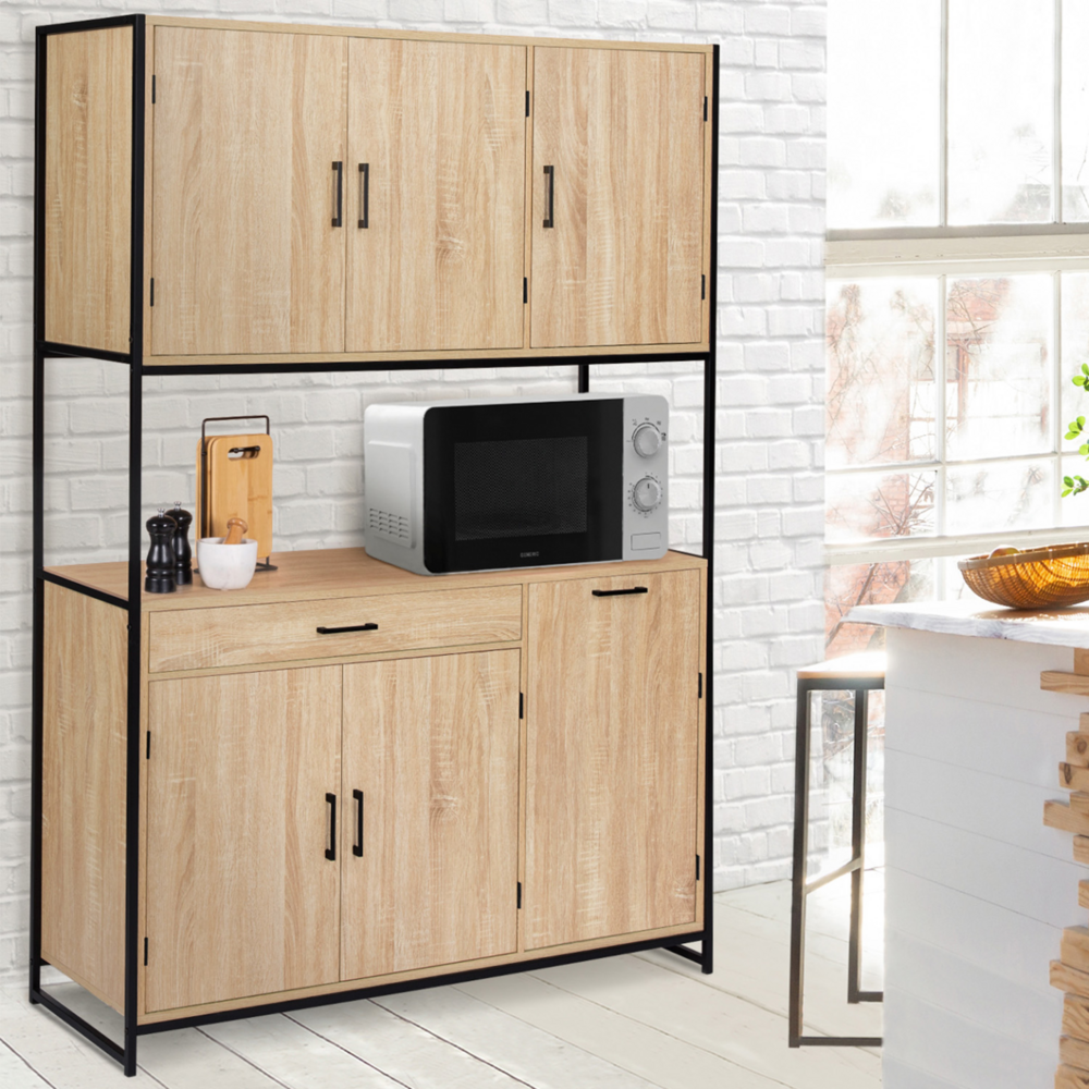 Buffet de cuisine 120 cm detroit meuble 6 portes design industriel + tiroir