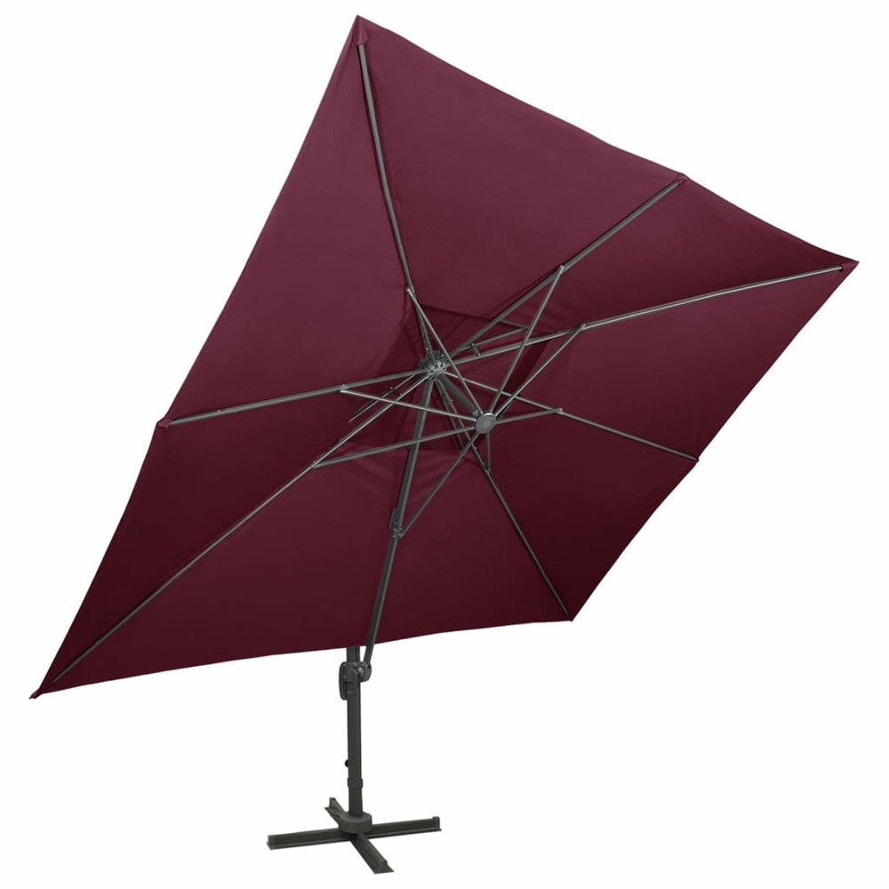 Parasol de jardin déporté avec double dessus bordeaux rouge 400 x 300 cm