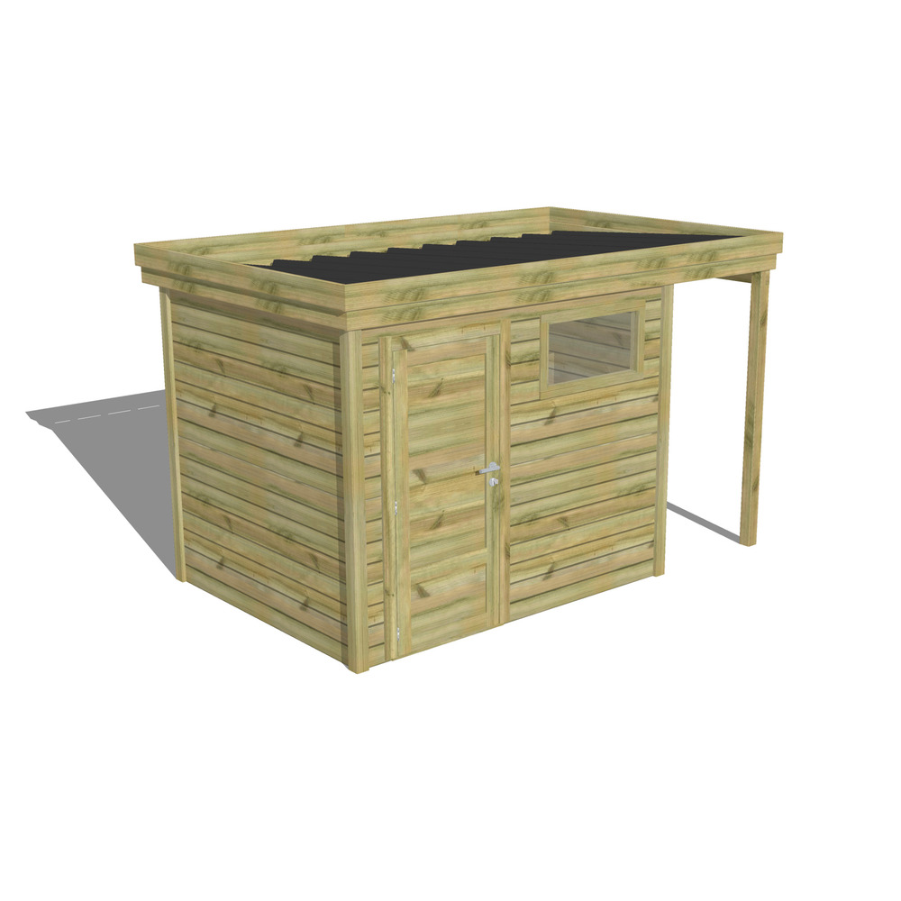 Abri de jardin bois pin traité autoclave 27mm - 3,64x2,14m / 8m2 - bac acier - abri français