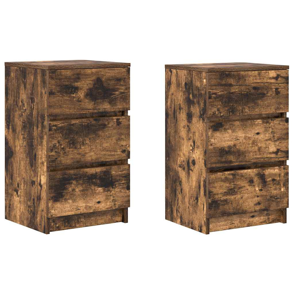 Tables de chevet avec 3 tiroirs 2 pcs chêne fumé 39x35x65 cm
