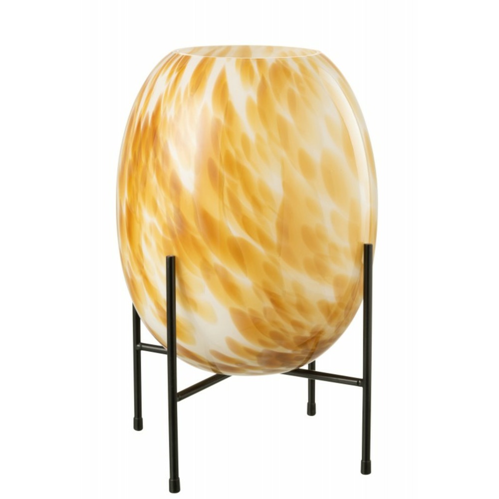 Vase sur pied en verre blanc avec tâches ocres l23xl23xh37cm