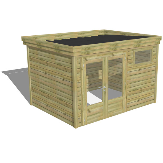 Abri de jardin bois pin traité autoclave 27mm - 3,44x2,64m / 9m2 - bac acier - abri français